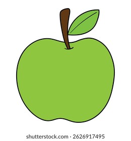Hand drawn cartoon green apple isolated on white background. Vector illustration.