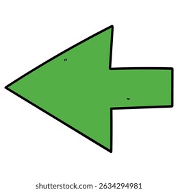 Hand drawn cartoon green arrow pointing left isolated on white background. Vector illustration.