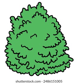 Hand drawn cartoon green bush isolated on white background. Vector illustration.