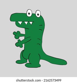 Hand drawn cartoon green crocodile alligator isolated on gray background. Vector illustration. Flat design.