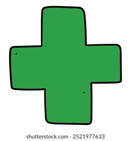 Mão desenhado desenho animado cruz verde isolado no fundo branco. Ilustração vetorial.
