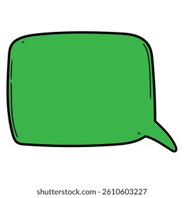 Hand drawn cartoon green empty speech bubble isolated on white background. Vector illustration.