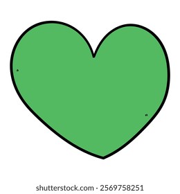 Hand drawn cartoon green heart isolated on white background. Vector illustration.