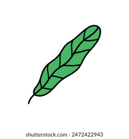 Dibujado a mano de dibujos animados de hoja verde aislado sobre fondo blanco. Ilustración vectorial.