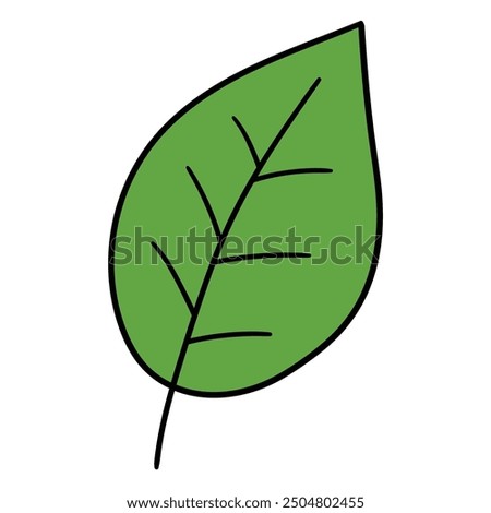 Hand drawn cartoon green leaf isolated on white background. Vector illustration.