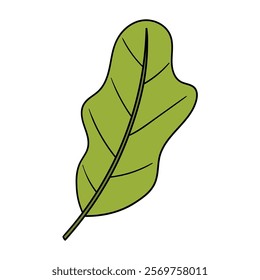 Hand drawn cartoon green oak leaf isolated on white background. Vector illustration.