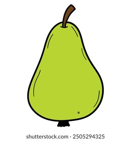Hand drawn cartoon green pear isolated on white background. Vector illustration.