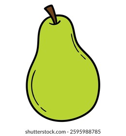 Hand drawn cartoon green pear isolated on white background. Vector illustration.