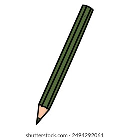 Hand drawn cartoon green pencil isolated on white background. Vector illustration.