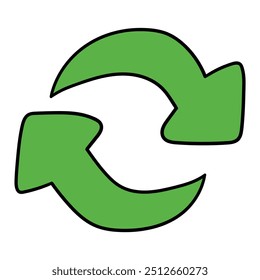 Icône dessinée à la main de recyclage vert isolé sur fond blanc. Illustration vectorielle.