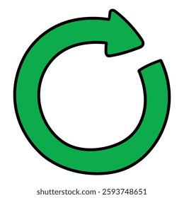 Hand drawn cartoon green reload icon isolated on white background. Vector illustration.