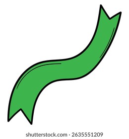 Hand drawn cartoon green ribbon isolated on white background. Vector illustration.