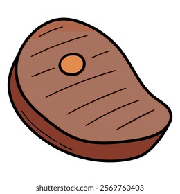 Hand drawn cartoon grilled steak isolated on white background. Vector illustration.