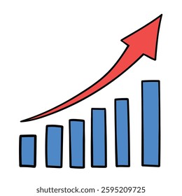 Hand drawn cartoon growing graph isolated on a white background. Vector illustration.