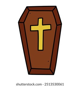 Hand drawn cartoon halloween coffin isolated on white background. Vector illustration.