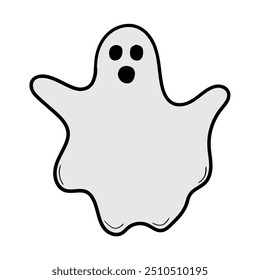 Hand drawn cartoon Halloween ghost isolated on white background. Vector illustration.