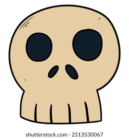 Hand drawn cartoon halloween human skull isolated on white background. Vector illustration.