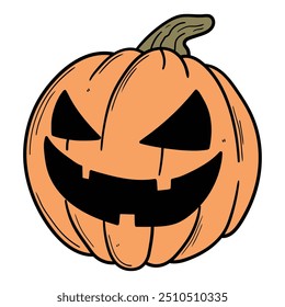 Desenhado à mão desenhos animados halloween abóbora isolado no fundo branco. Ilustração vetorial.