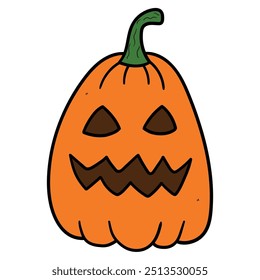 Hand drawn cartoon halloween pumpkin isolated on white background. Vector illustration.