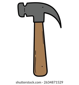 Hand drawn cartoon hammer isolated on white background. Vector illustration.