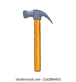 Hand Drawn Cartoon Hammer Or Mallet Isolated On White Background. Vector Illustration. Flat Design.