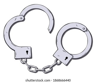 Hand Drawn Cartoon Handcuffs. Vector Illustration