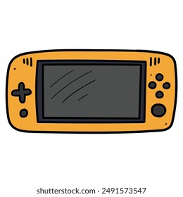 Hand drawn cartoon handheld game console isolated on white background. Vector illustration.