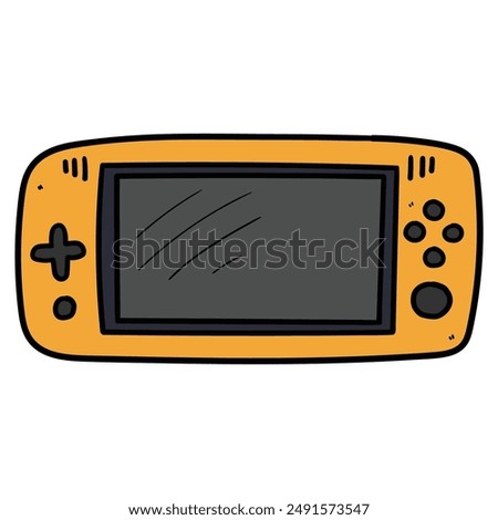 Hand drawn cartoon handheld game console isolated on white background. Vector illustration.