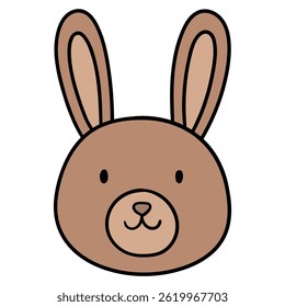 Hand drawn cartoon hare or rabbit face isolated on white background. Vector illustration.