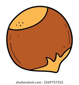 Hand drawn cartoon hazelnut isolated on white background. Vector illustration.