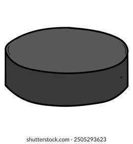 Hand drawn cartoon hockey puck isolated on white background. Vector illustration.