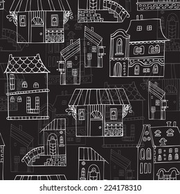 Hand drawn cartoon homes. Vector seamless pattern