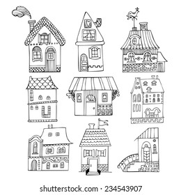 Hand drawn cartoon homes. Vector illustration