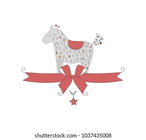 Hand drawn cartoon horse. Composition for greeting card, wedding stationary and more.