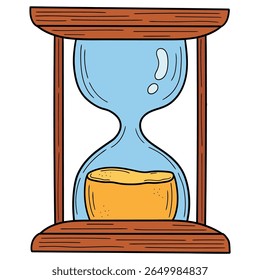 Hand drawn cartoon hourglass isolated on white background. Vector illustration.