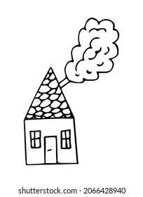 Hand drawn cartoon house in doodle style. Vector line illustration.
