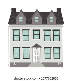 Hand Drawn Cartoon House on White Background Isolated. Flat style illustration Cozy Home. Little Vector Cottage Drawing. Creative Digital  Art Work