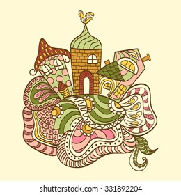 Hand drawn cartoon houses zentangl colorful