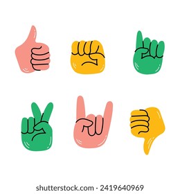 Diseño de vectores de conjunto de iconos de mano humana dibujado a mano.