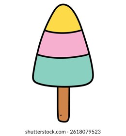 Hand drawn cartoon ice cream popsicle isolated on white background. Vector illustration.