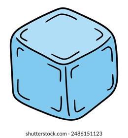 Cubo de hielo dibujado a mano aislado sobre fondo blanco. Ilustración vectorial.