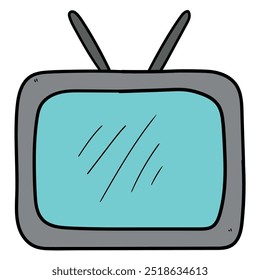 Icono de dibujos animados dibujado a mano de un viejo televisor aislado sobre un fondo blanco. Ilustración vectorial.