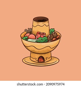 Hand drawn cartoon illustration design of Chinese traditional hot pot

