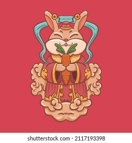 Hand drawn cartoon illustration design of the Chinese Lunar New Year of the rabbit