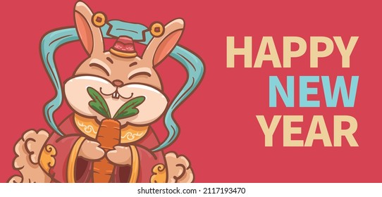 Hand drawn cartoon illustration design of the Chinese Lunar New Year of the rabbit