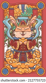 Hand drawn cartoon illustration design of the Chinese Lunar New Year of the rabbit