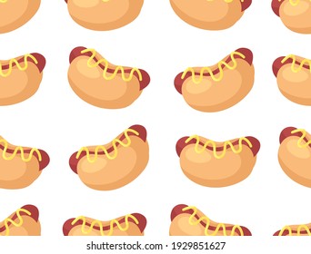 Hand Drawn Cartoon Illustration. Fast Food Vector Seamless Pattern. Tasty Image Meal. Flat Style Collection