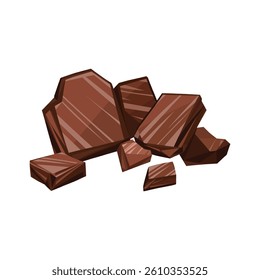 Hand drawn cartoon illustration of isolated sweet chocolate pieces for ice cream filling, delicious natural dessert, Decorative food collection, summer cacao ingredients, for cake topping, packaging