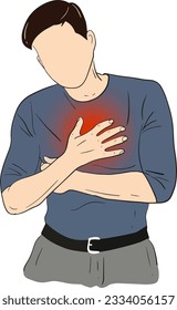 hand drawn cartoon illustration of a man with heart attack,acid re-flux disease