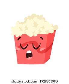 Hand Drawn Cartoon Illustration Pop Corn Emoji.  Food Vector Drawing Sweet Emoticon. Tasty Image Meal. Flat Style Vegan Collection 